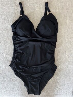 Calvin Klein Black Swim Top with Rose Gold Logo Accent